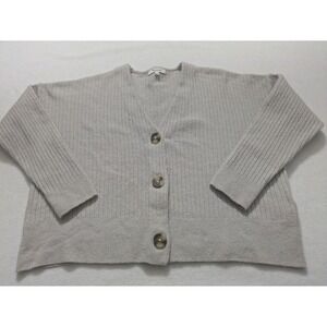 Madewell Sweater Small Gray Ribbed Button Front Cardigan V Neck Crop Alpaca Wool